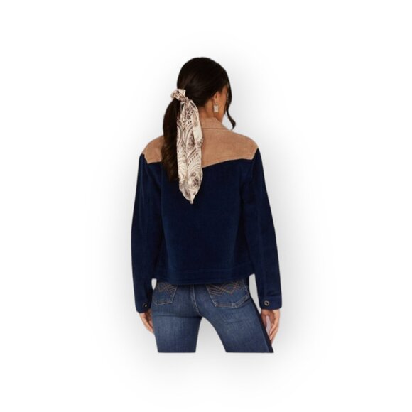 Idyllwind Oak Hill Corduroy Navy/Tan Colorblock Shacket Coastal Cowgirl size XL - Picture 4 of 9